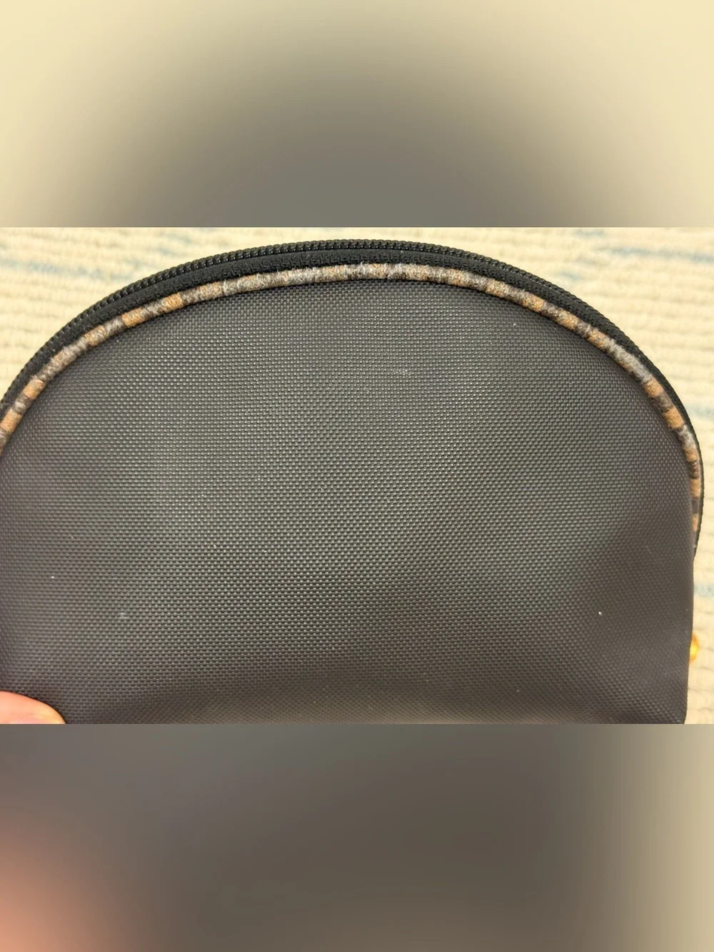 FENDI Vintage 90’s Signature Pequin Black Nylon Half-Moon Clutch/Cosmetic Pouch